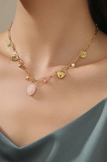 Stone and Heart Charm Necklace