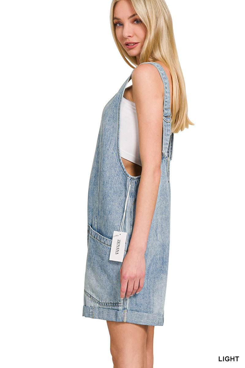 Adjustable Denim Overall Shorts
