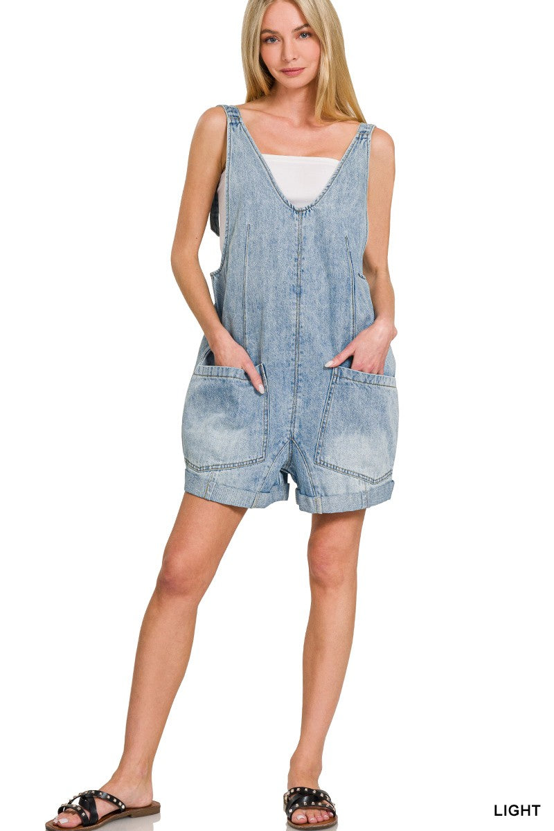 Adjustable Denim Overall Shorts