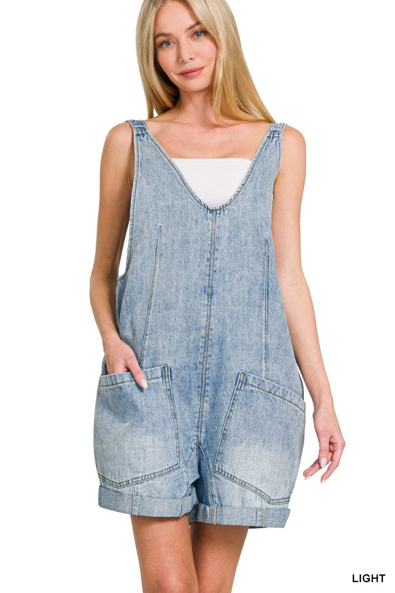 Adjustable Denim Overall Shorts