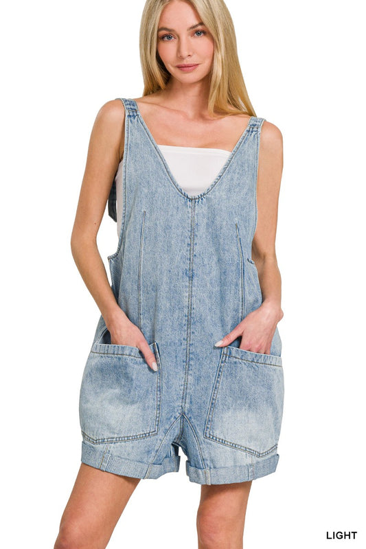Adjustable Denim Overall Shorts