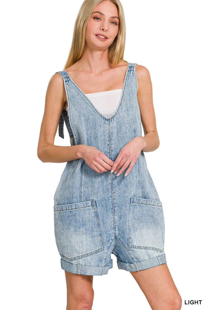 Adjustable Denim Overall Shorts