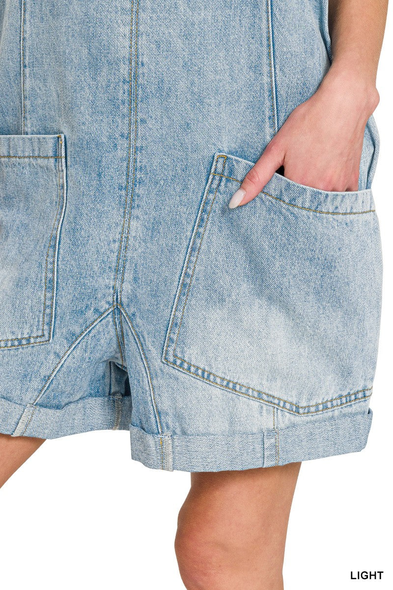 Adjustable Denim Overall Shorts