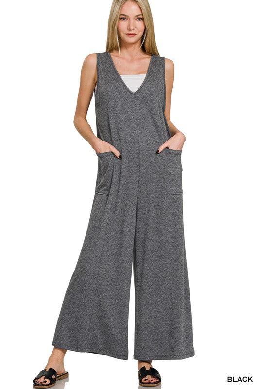French Terry V Neck Jumpsuit