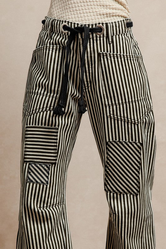 Stripped Twill Barrel Pants