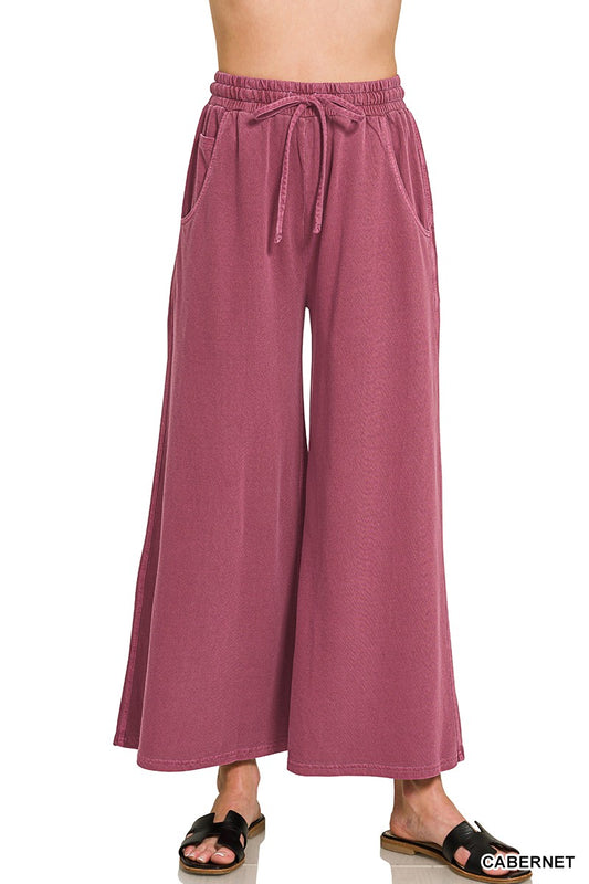 French Terry Mineral Wash Wideleg Pant