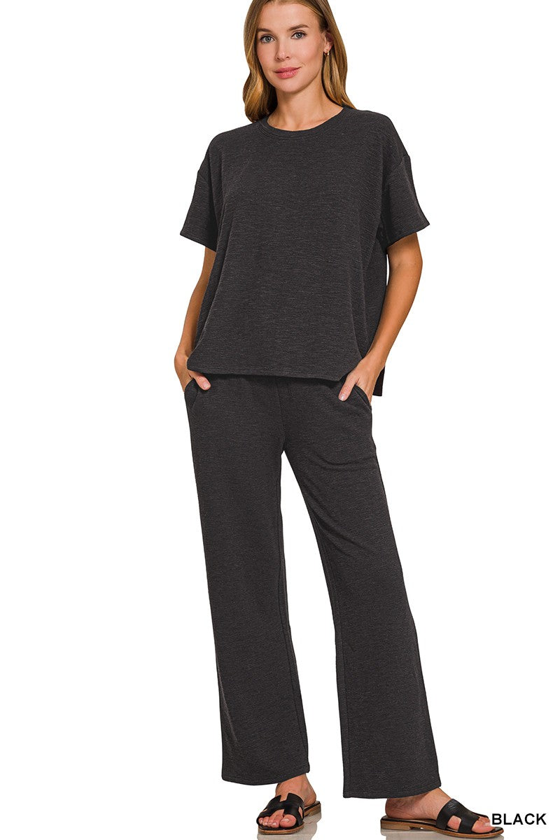 Slub Short Sleeve and Wideleg Pant Set