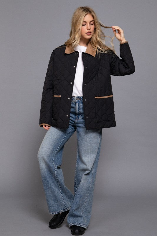 Lapel Collar Quilted Jacket