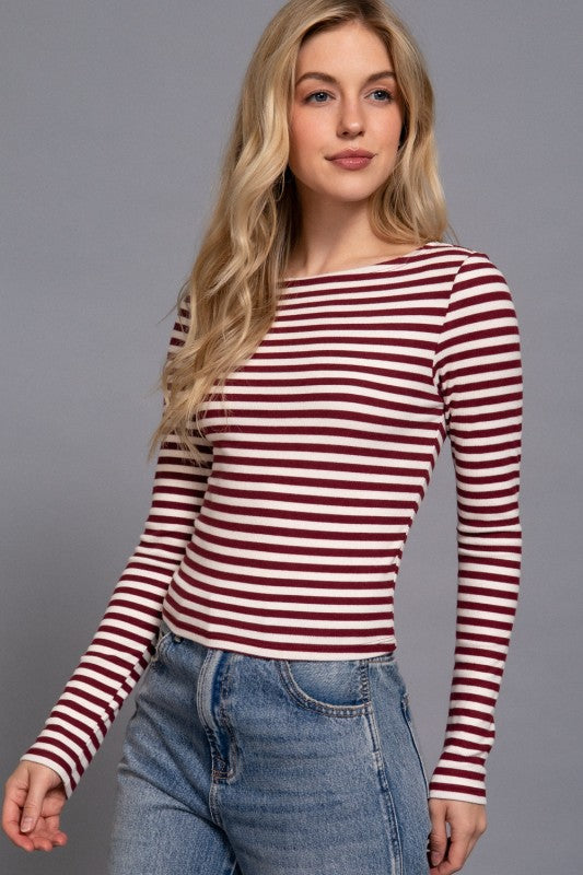Long Sleeve Striped Ribbed Tee