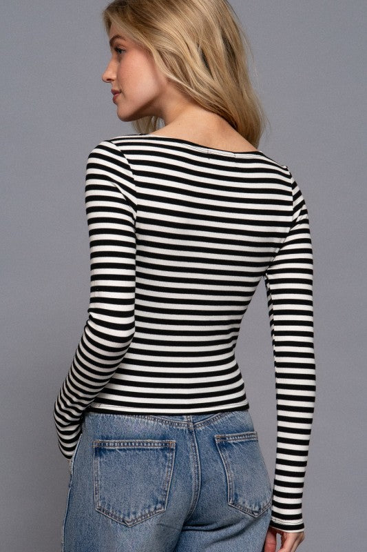 Long Sleeve Striped Ribbed Tee