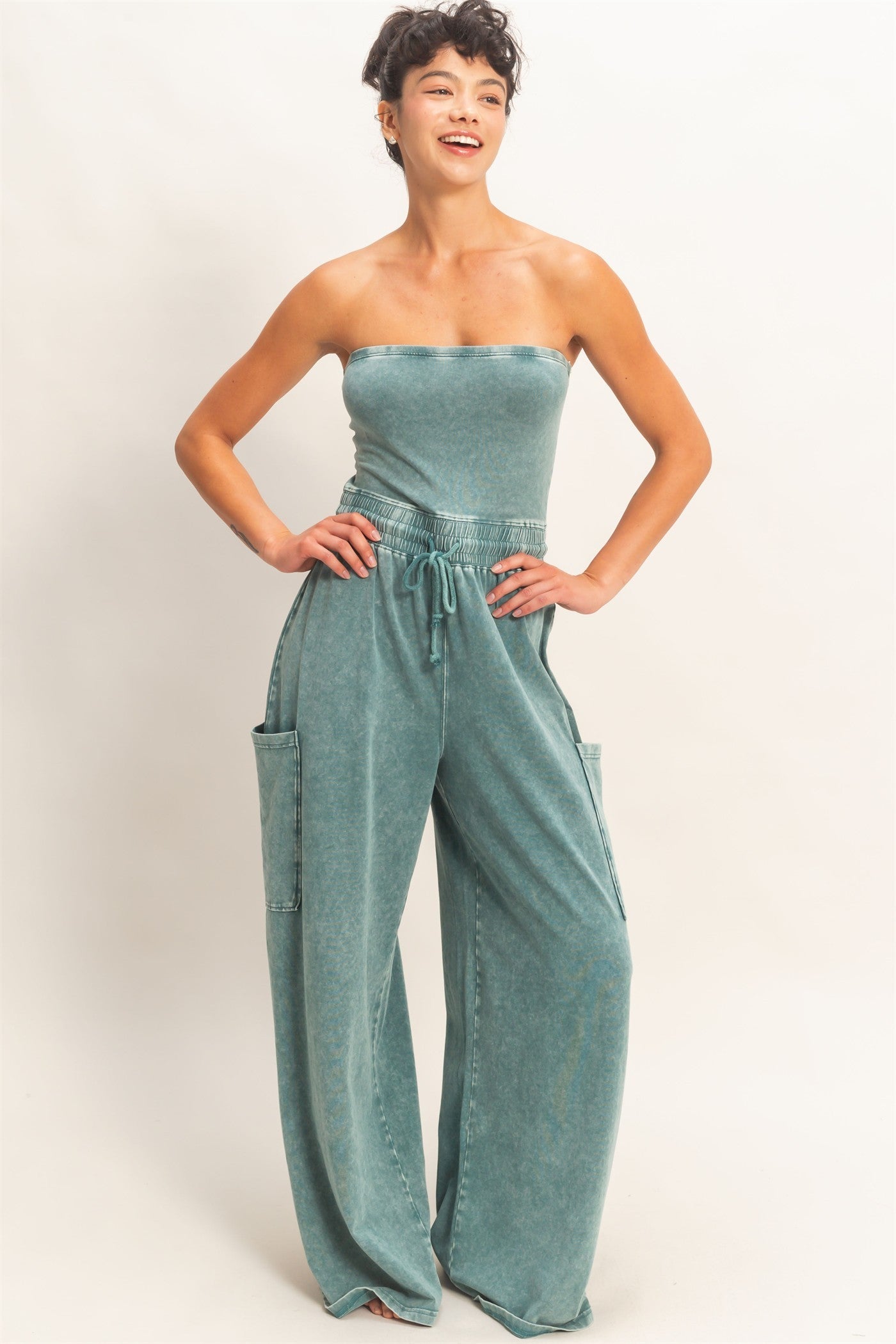 Strapless Tie Waist Jumpsuit
