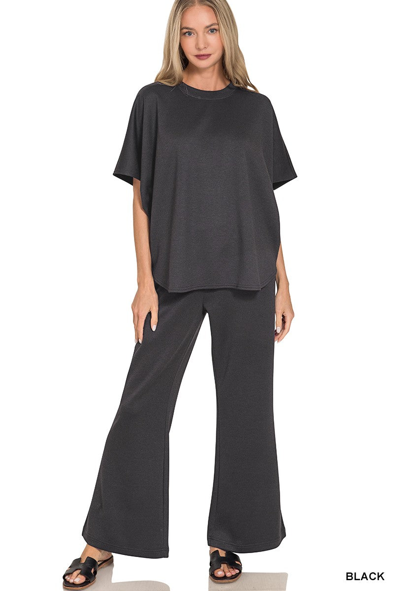 Scuba Curved Hem Top and Pants Set