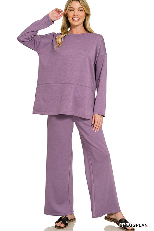 Scuba Side Slit Top and Pants Set