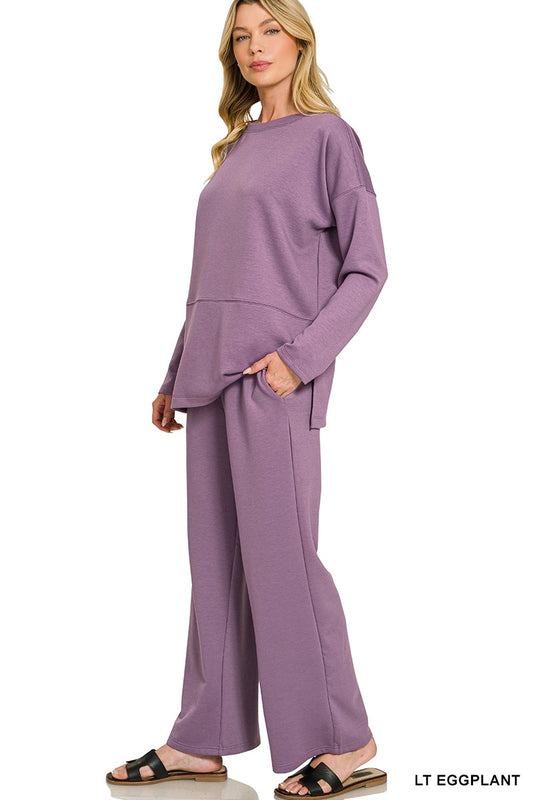 Scuba Side Slit Top and Pants Set