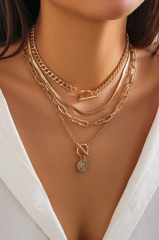 Multi Layer Toggle and Charm Necklace