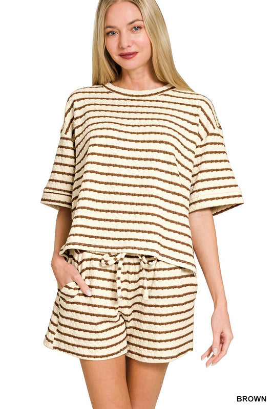 Striped Short Sleeve Tee and Short Set