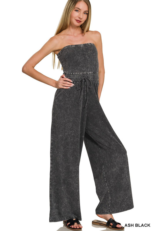 Acid Wash Strapless Jumpsuit