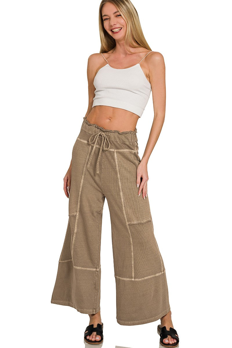 French Terry Exposed Seam Wideleg Pant
