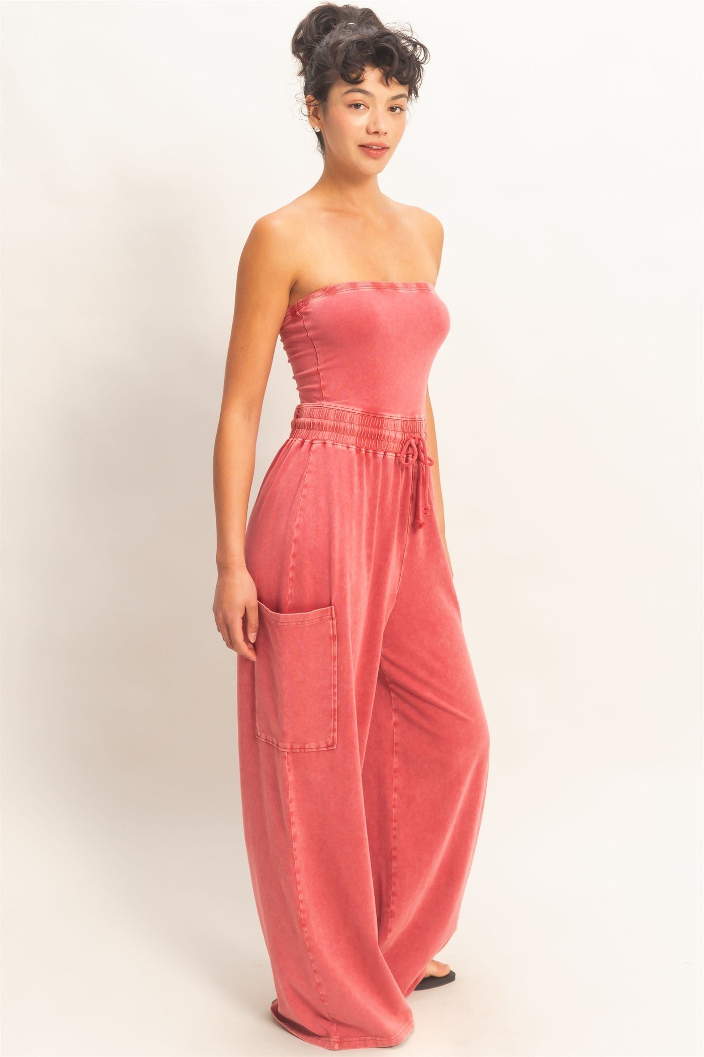 Strapless Tie Waist Jumpsuit