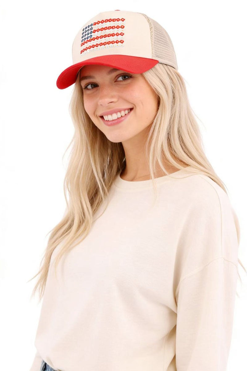 Star Floral American Flag Snapback Hat