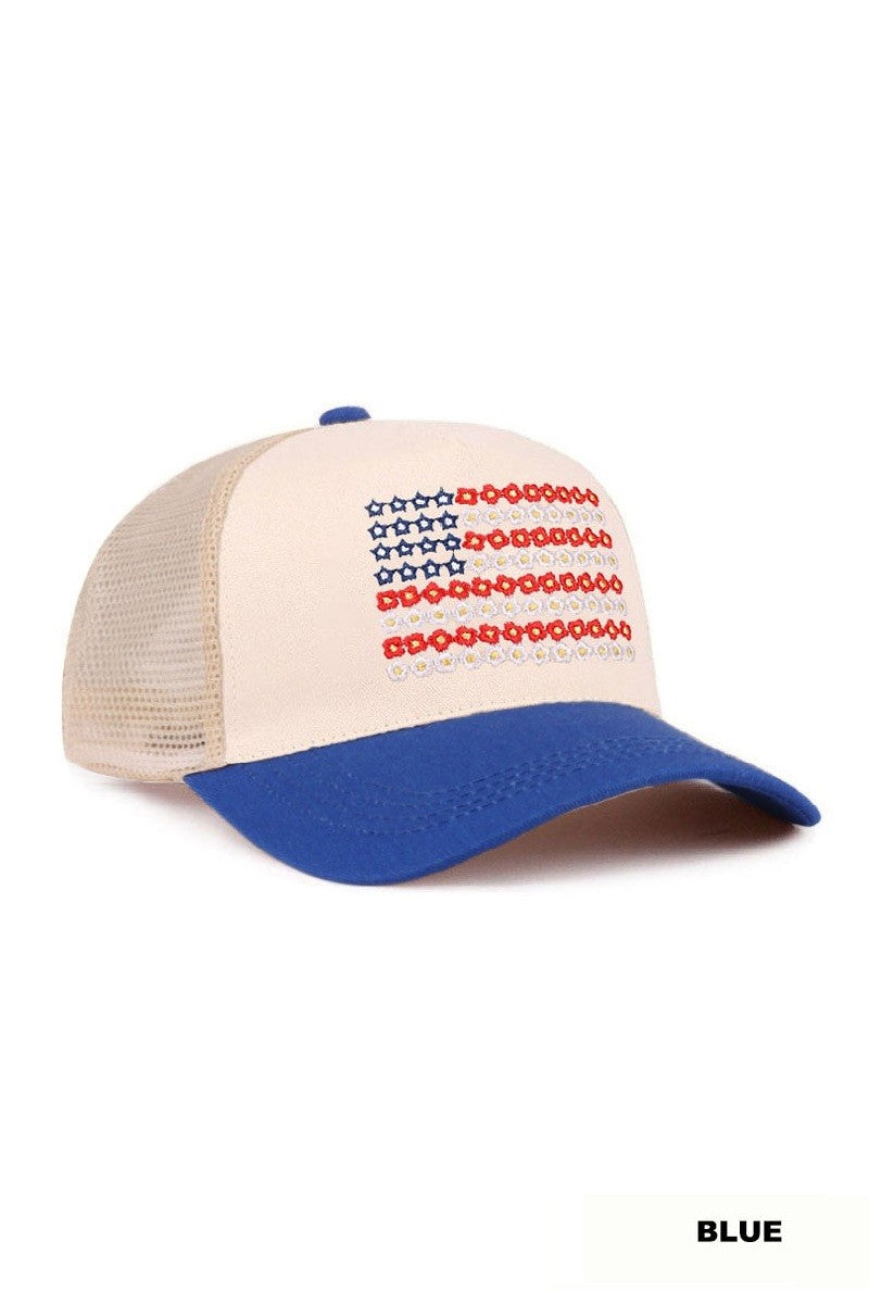 Star Floral American Flag Snapback Hat