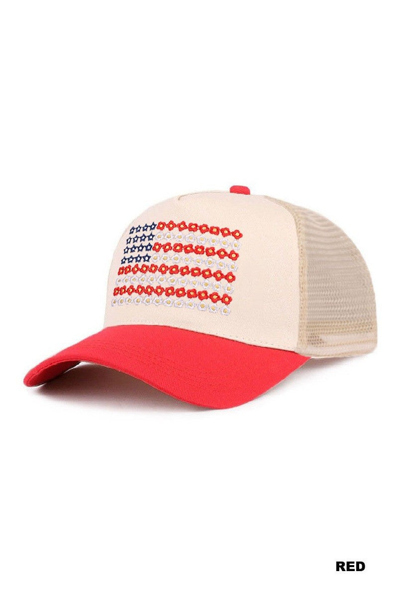 Star Floral American Flag Snapback Hat
