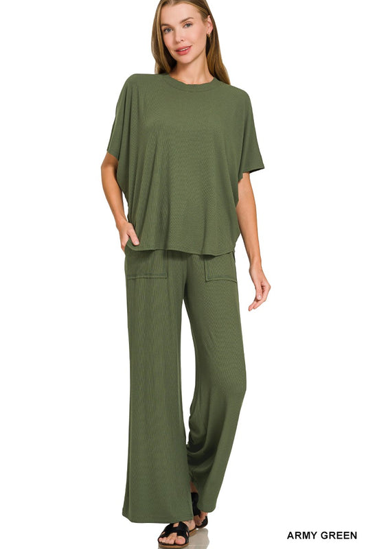 Ribbed Relaxed Fit Tee and Pant Set