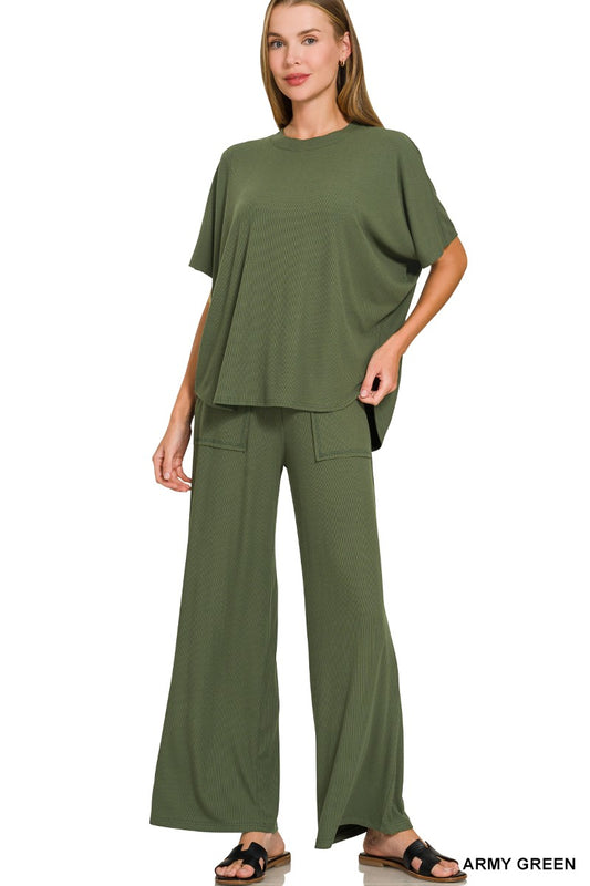 Ribbed Relaxed Fit Tee and Pant Set