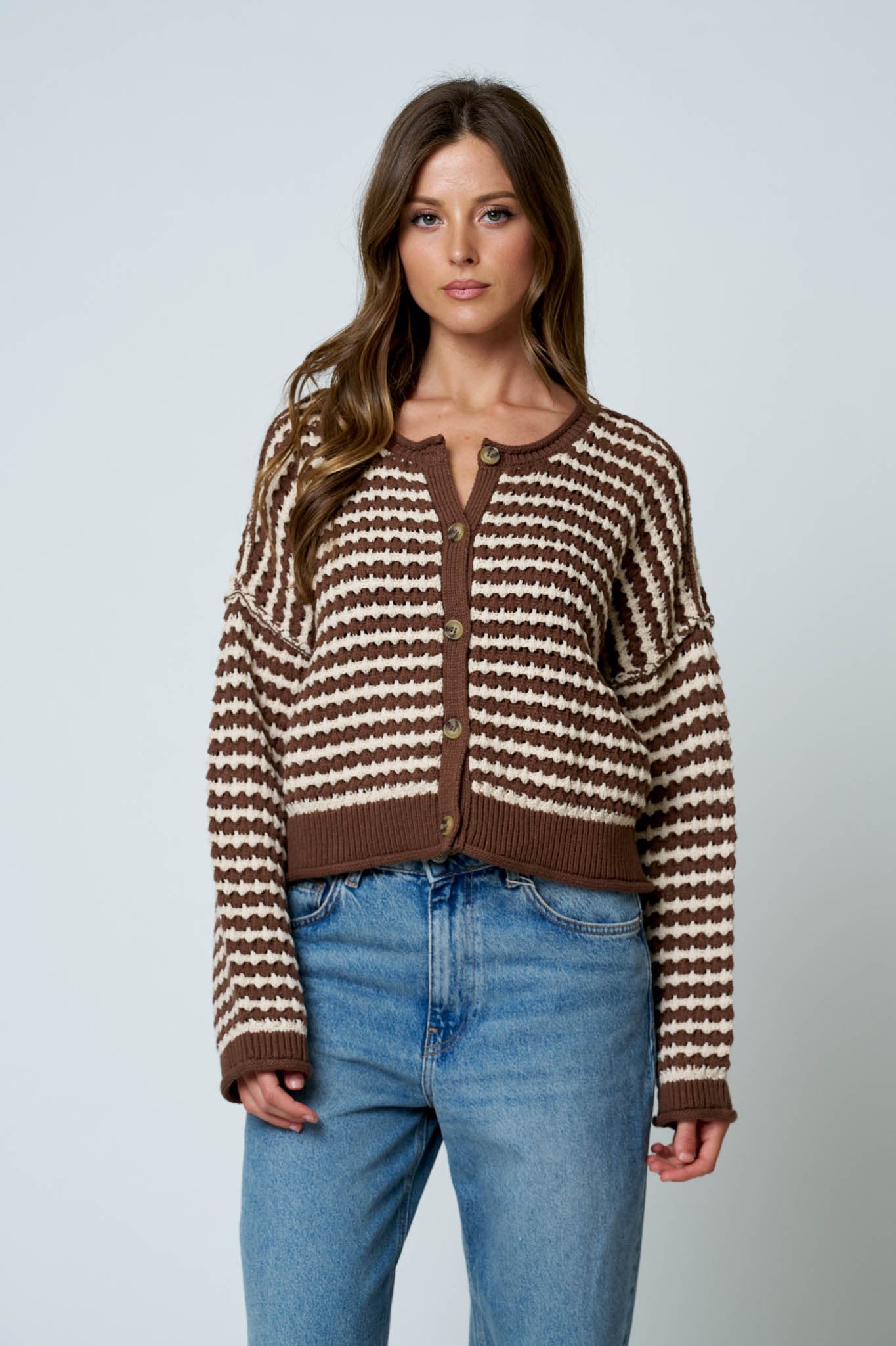 Texture Stripe Button Up Cardigan