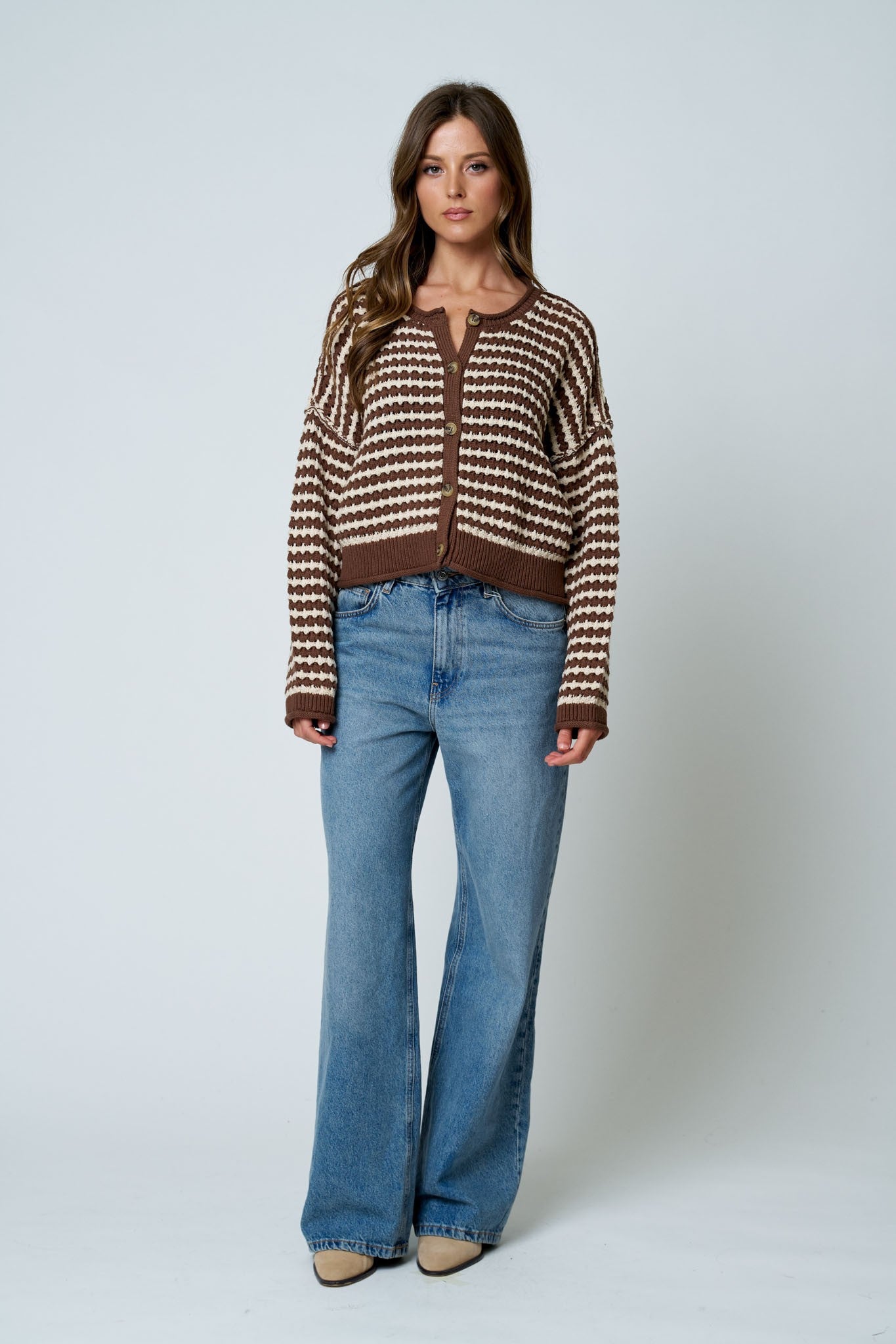Texture Stripe Button Up Cardigan