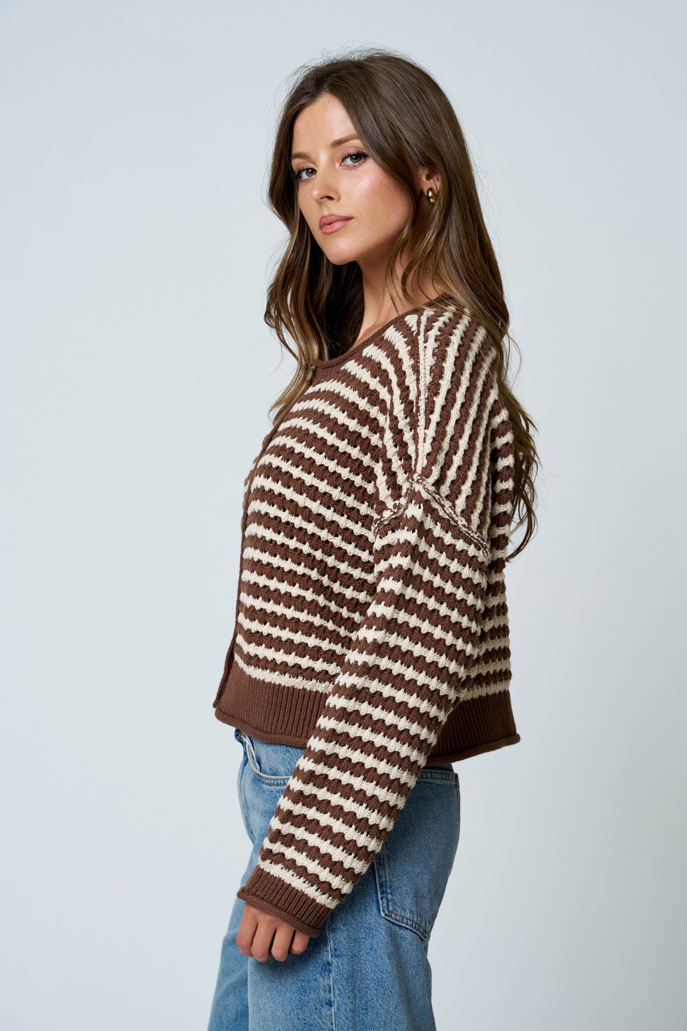 Texture Stripe Button Up Cardigan