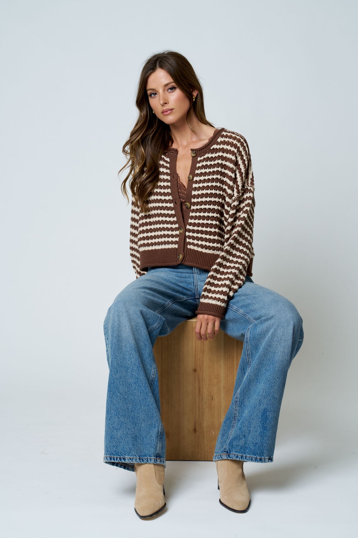 Texture Stripe Button Up Cardigan