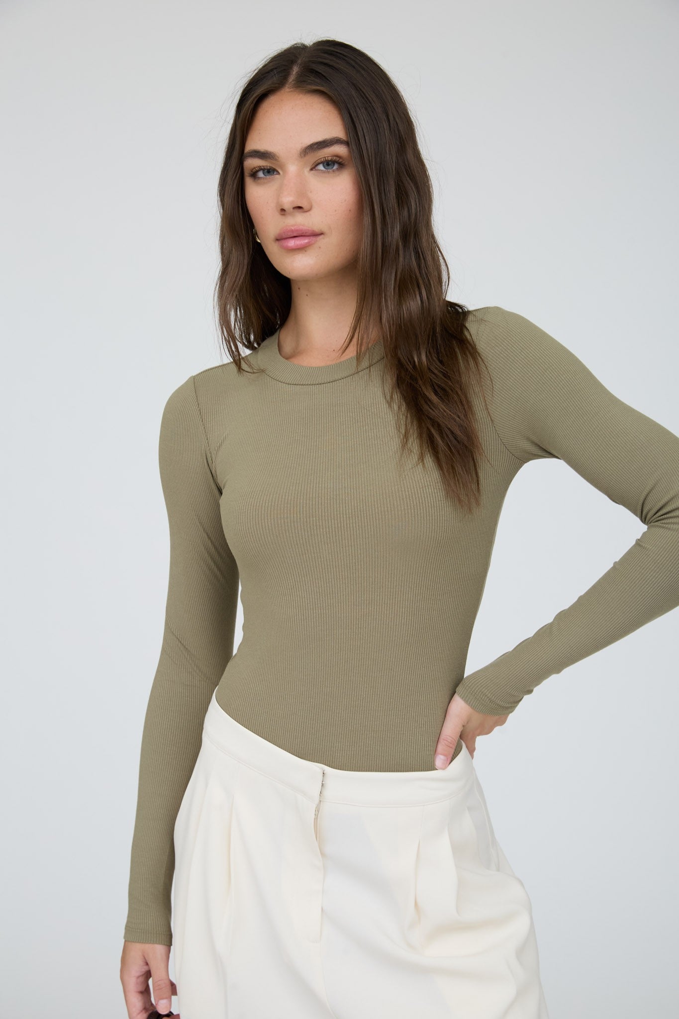 Round Neck Long Sleeve Knit Bodysuit