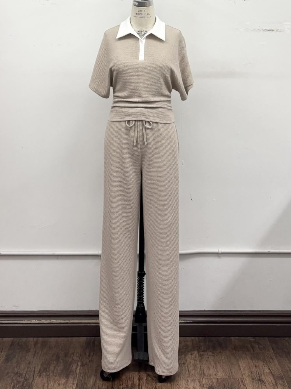 Textured Polo and Lounge Pant Set