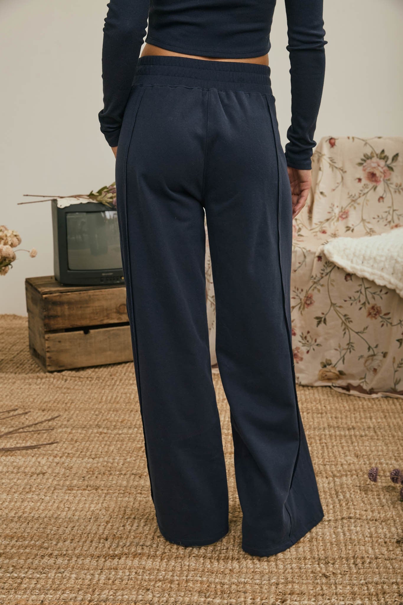 Elastic Waist WIdeleg Side Panel Pant