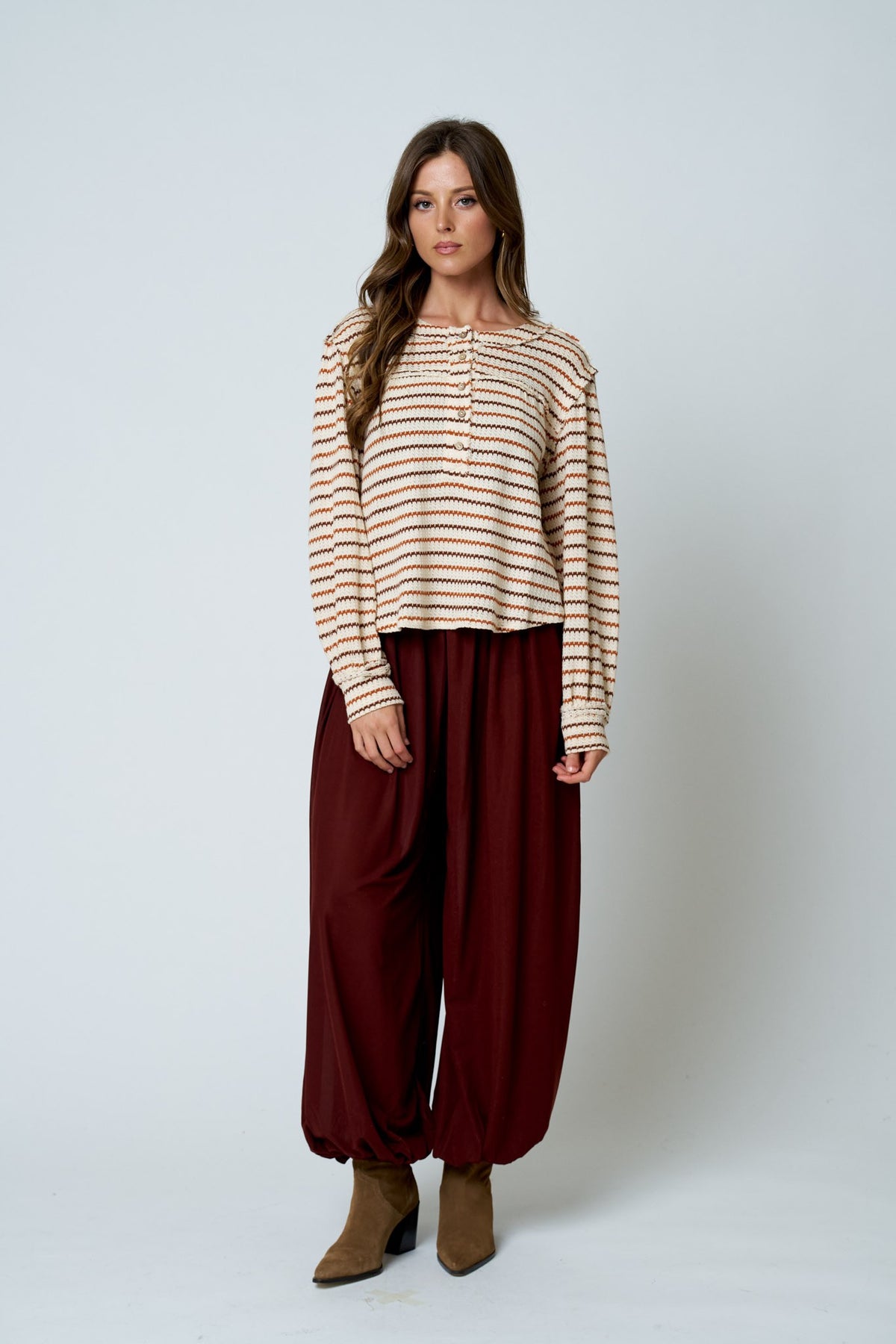 Multicolor Stripe Long Sleeve Henley Top