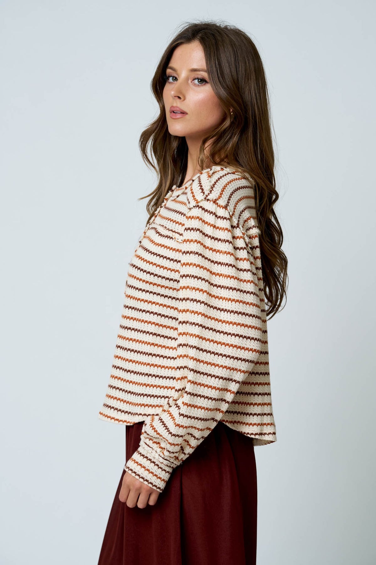 Multicolor Stripe Long Sleeve Henley Top