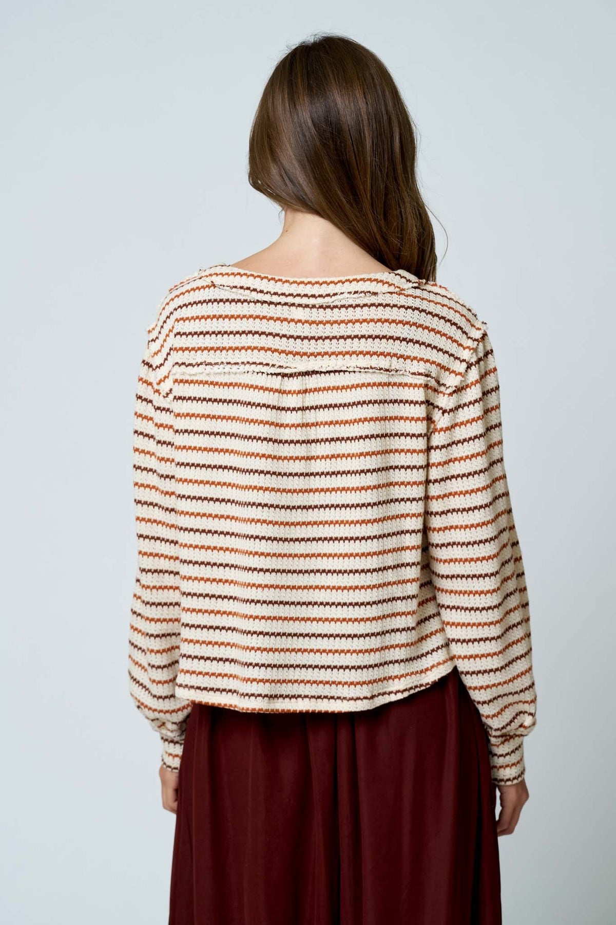 Multicolor Stripe Long Sleeve Henley Top
