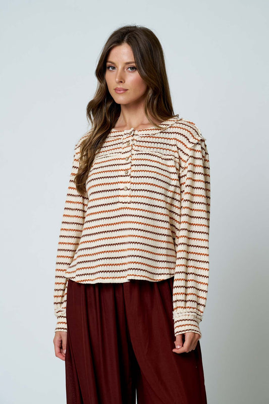 Multicolor Stripe Long Sleeve Henley Top