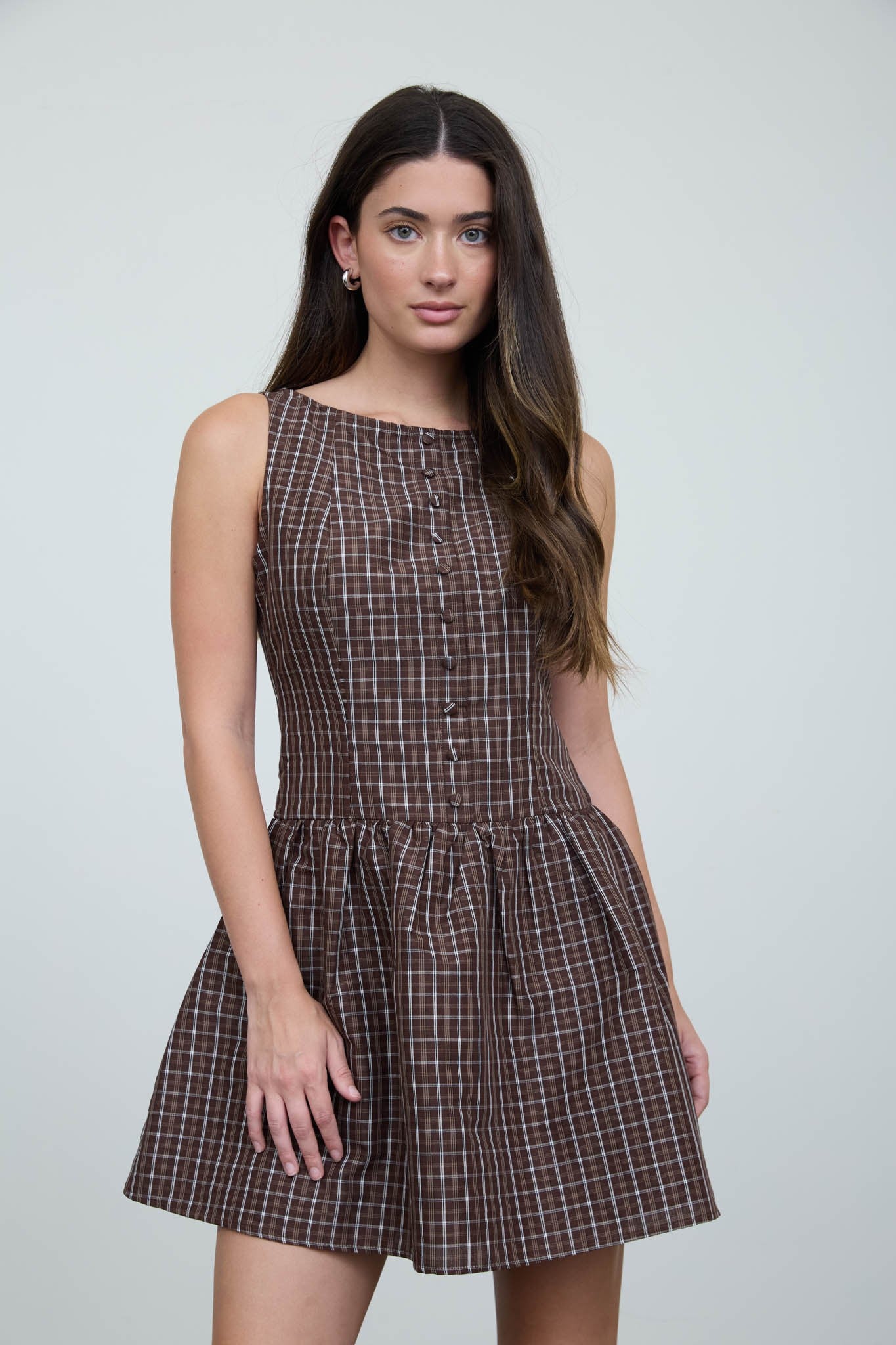 Plaid Button Front Sleeveless Mini Dress
