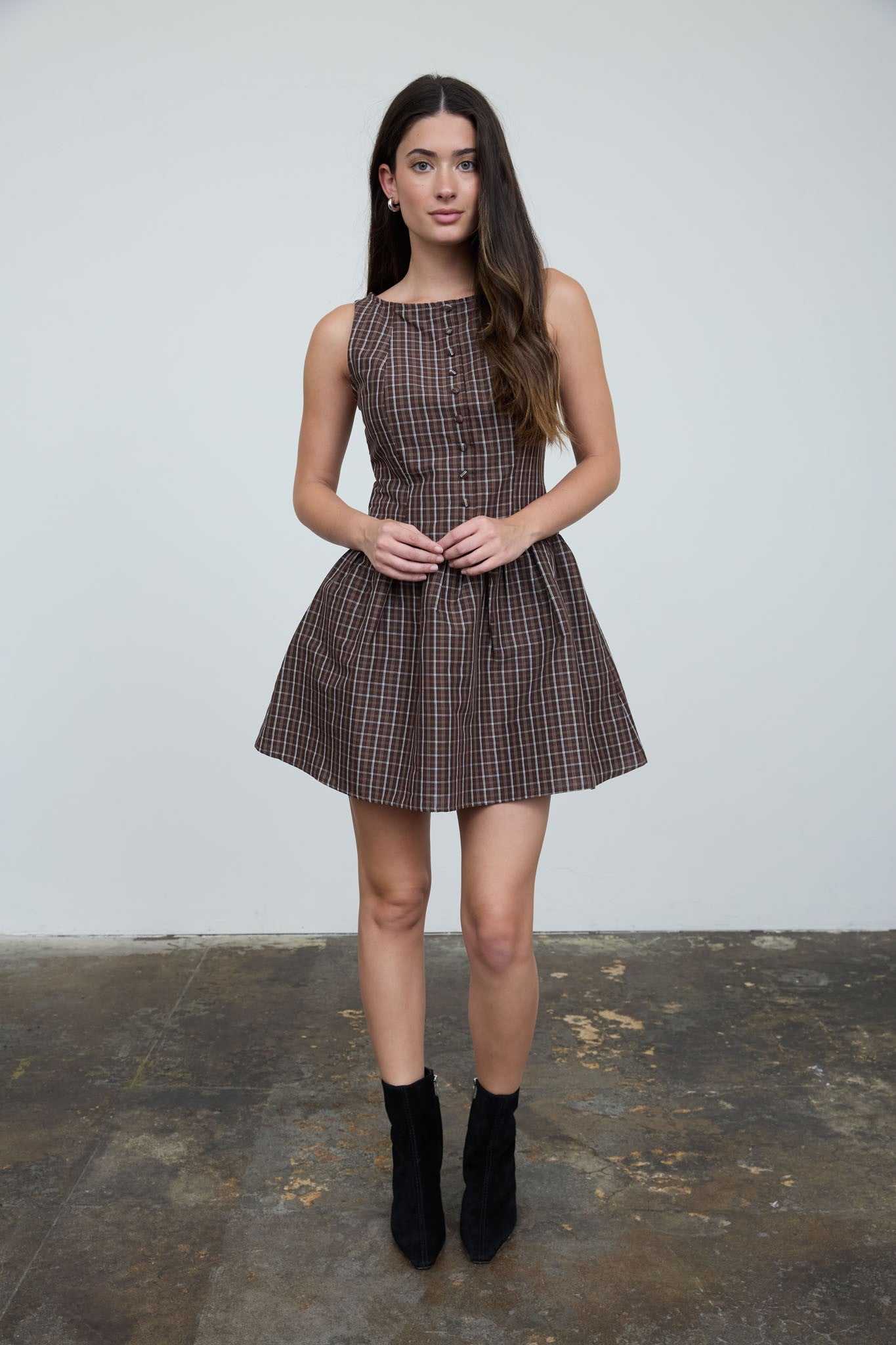 Plaid Button Front Sleeveless Mini Dress