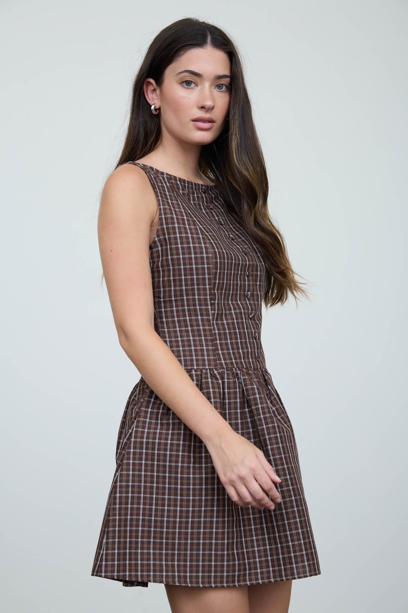 Plaid Button Front Sleeveless Mini Dress