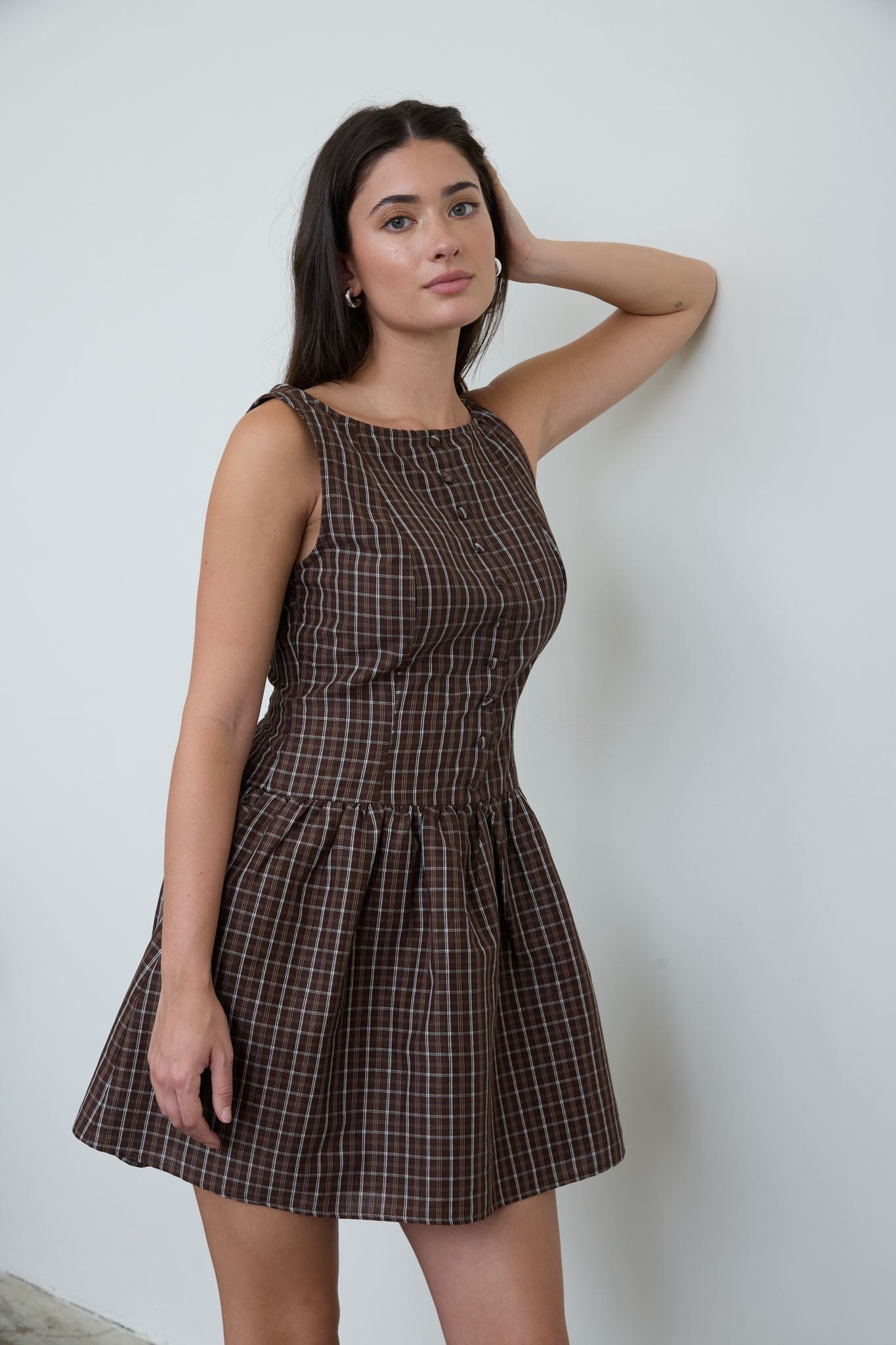 Plaid Button Front Sleeveless Mini Dress