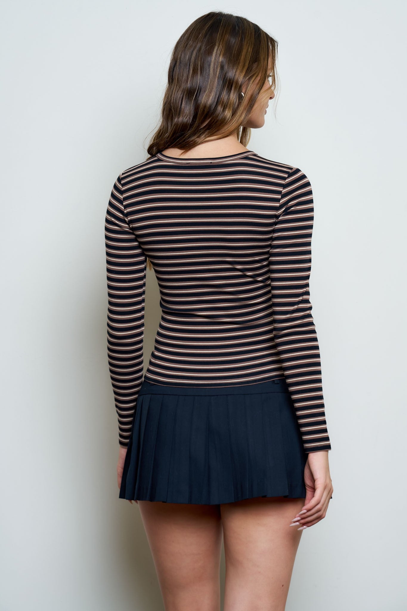 Button Down Stirpe Long Sleeve Top
