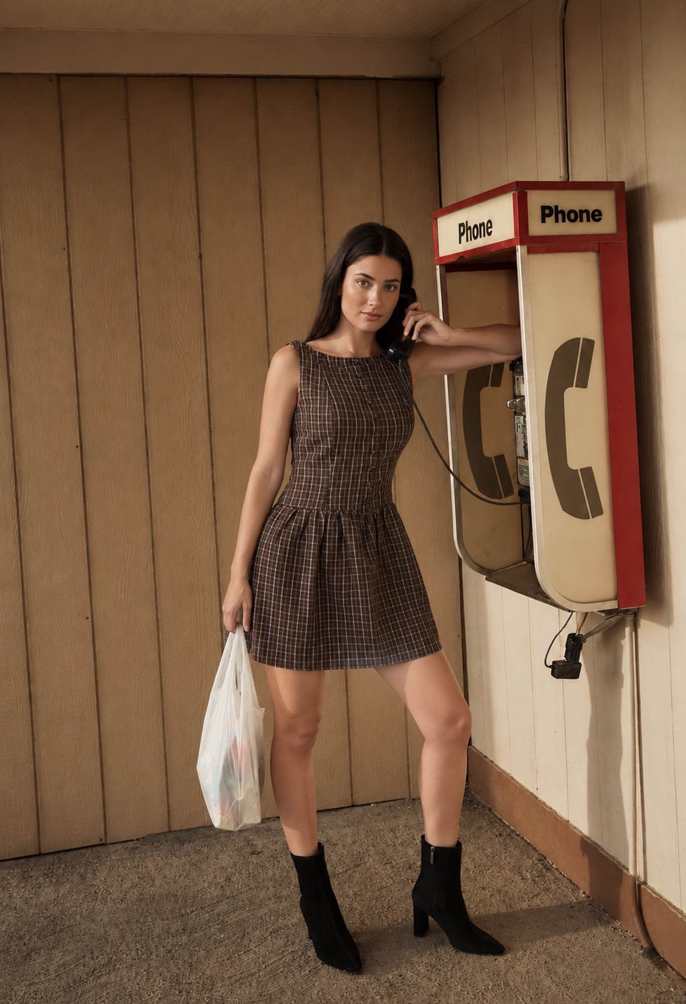Plaid Button Front Sleeveless Mini Dress