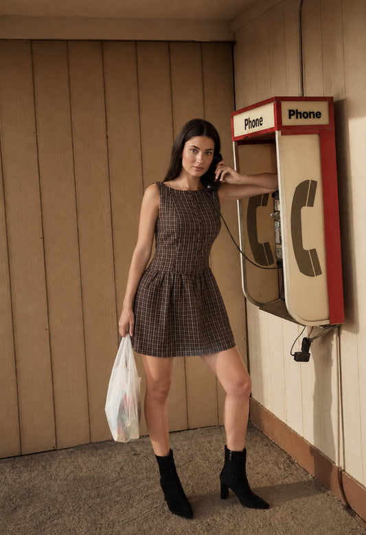 Plaid Button Front Sleeveless Mini Dress
