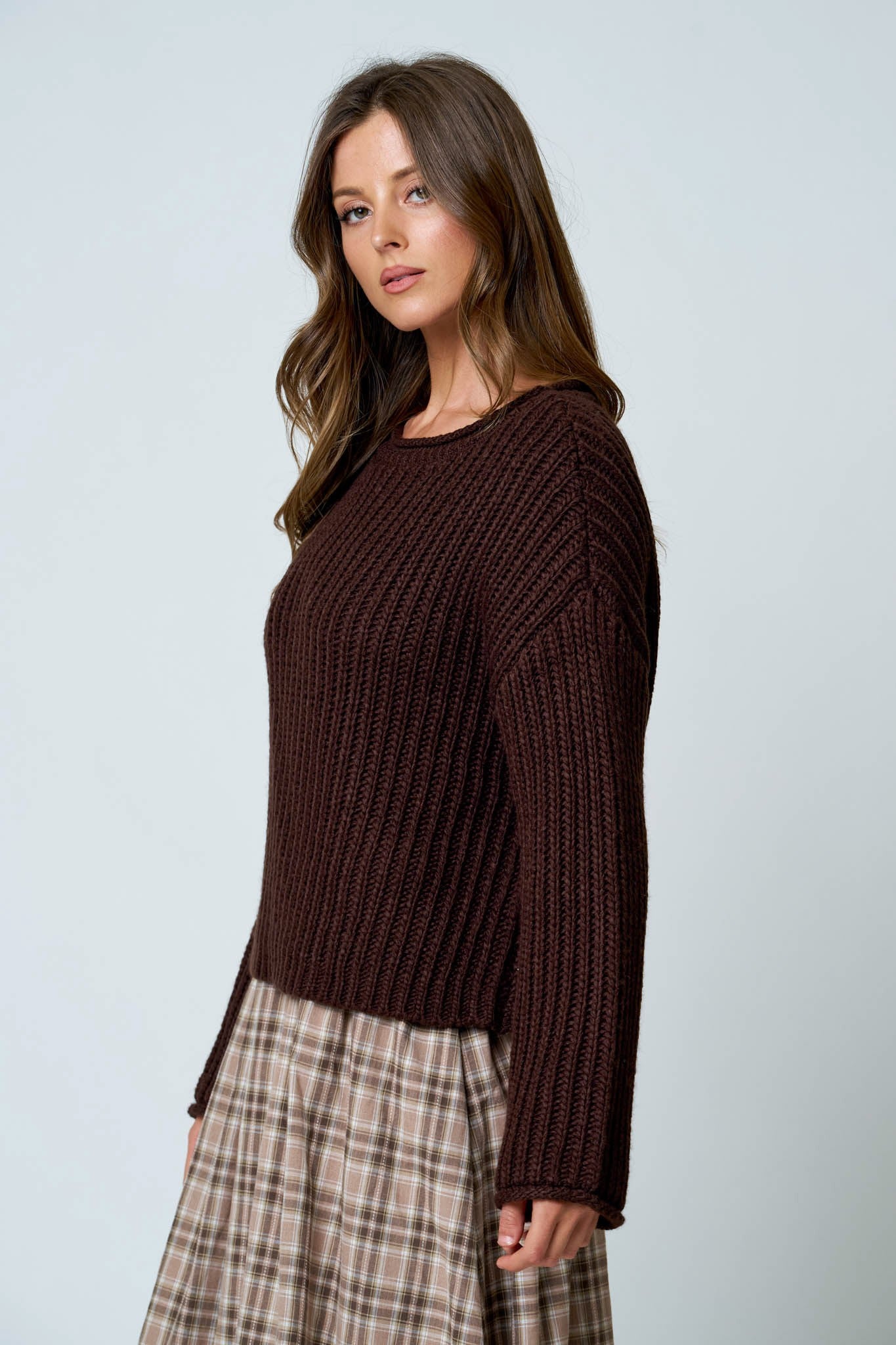 Roll Up Raw Edge Detail Sweater