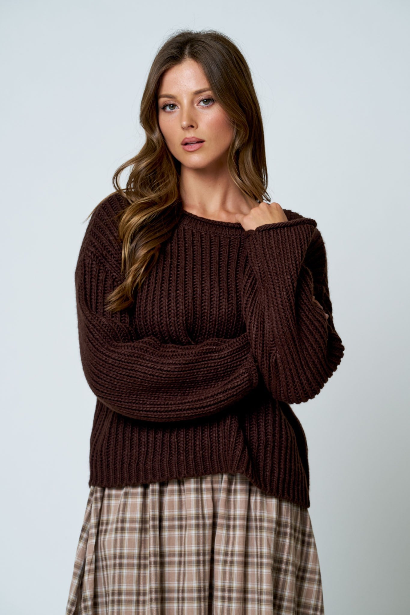 Roll Up Raw Edge Detail Sweater