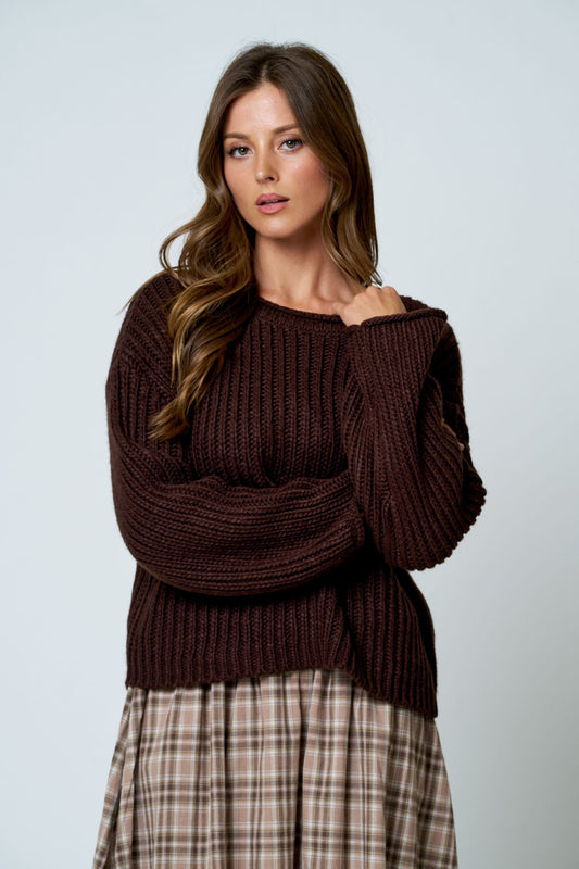 Roll Up Raw Edge Detail Sweater