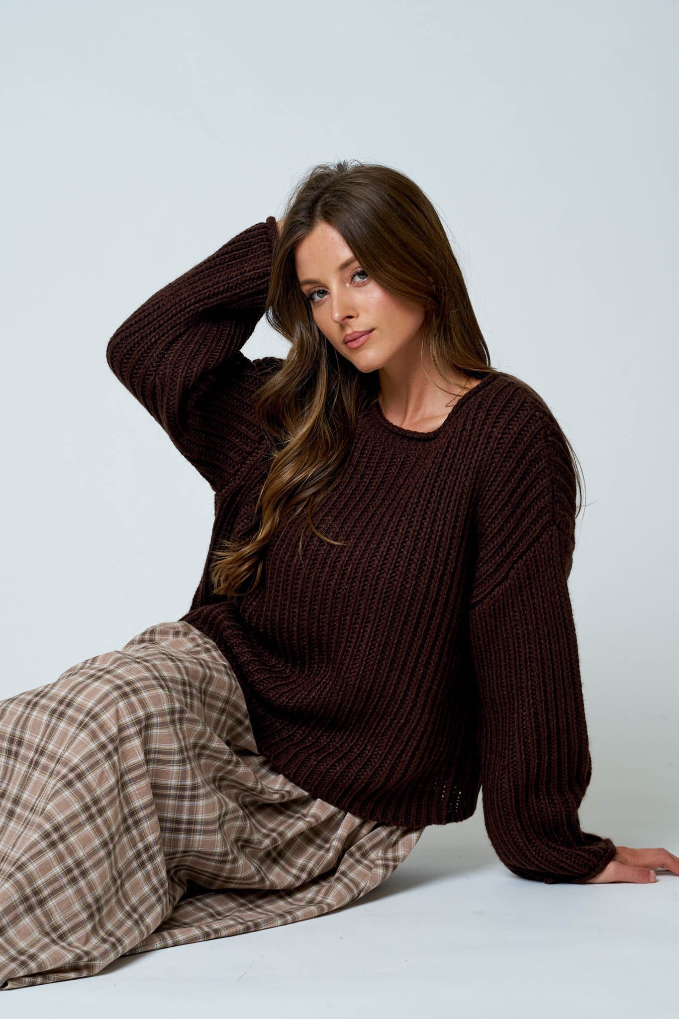 Roll Up Raw Edge Detail Sweater